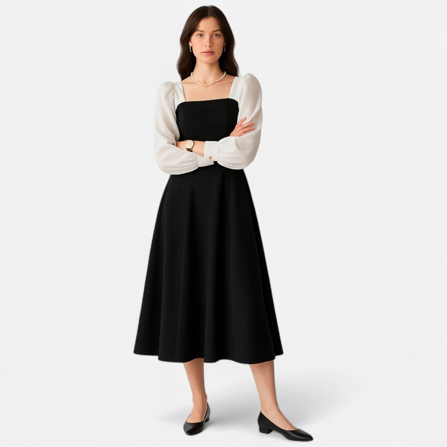 Belmoir Women's Black A-Line Dress | Semi-Sheer Organza, Vintage Charm