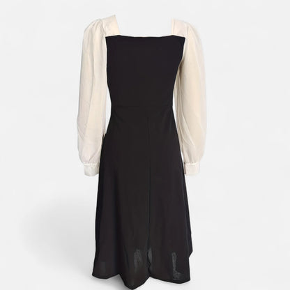 Belmoir Women's Black A-Line Dress | Semi-Sheer Organza, Vintage Charm