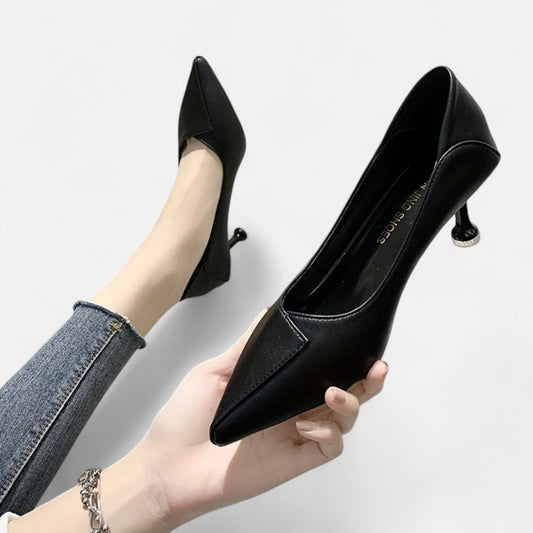 Belmoir Women's Black Pumps | Pointed Toe, Chic Kitten Heel