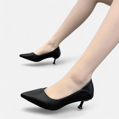 Belmoir Women's Black Pumps | Pointed Toe, Chic Kitten Heel