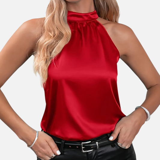 Belmoir Women's Halter Blouse | Riviera Satin, Elegant Red