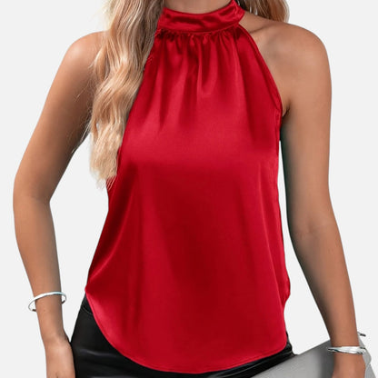 Belmoir Women's Halter Blouse | Riviera Satin, Elegant Red