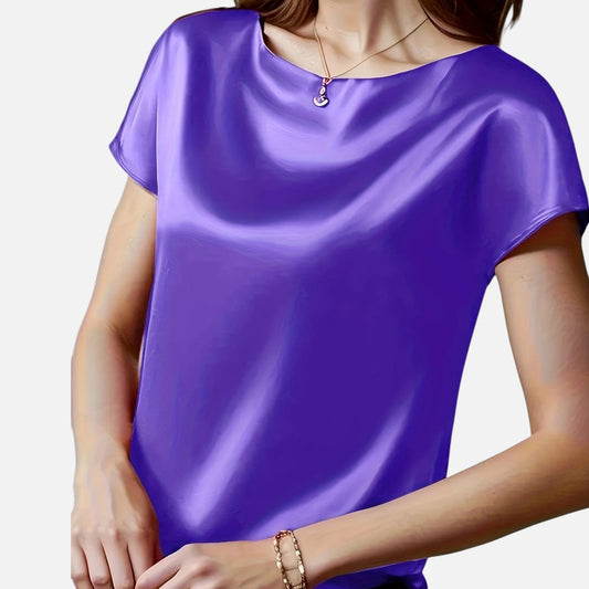 Belmoir Women's Satin Blouse | Plus-Size, Short Sleeve Elegance