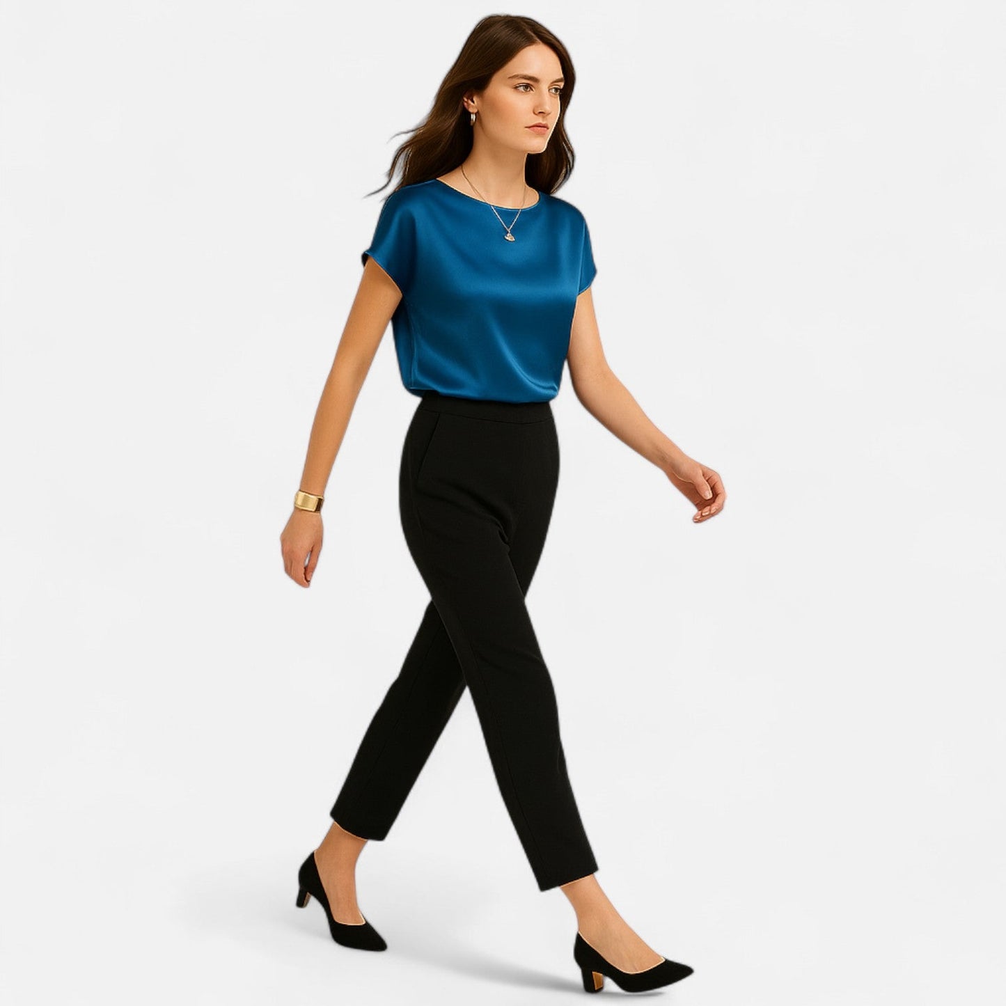 Belmoir Women's Satin Blouse | Plus-Size, Short Sleeve Elegance