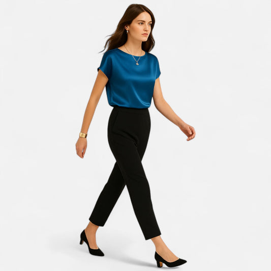 Belmoir Women's Satin Blouse | Plus-Size, Short Sleeve Elegance