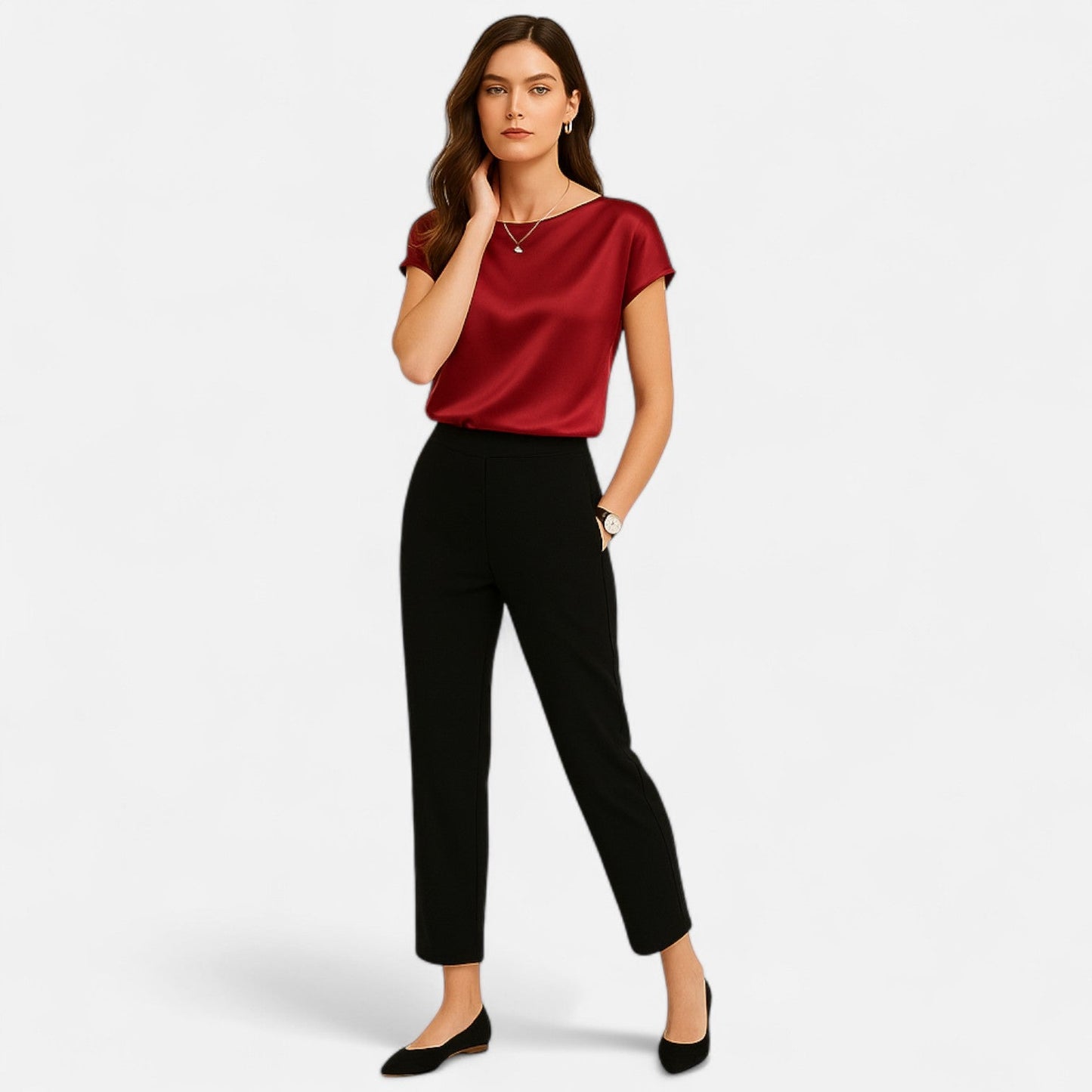 Belmoir Women's Satin Blouse | Plus-Size, Short Sleeve Elegance
