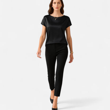 Belmoir Women's Satin Blouse | Plus-Size, Short Sleeve Elegance