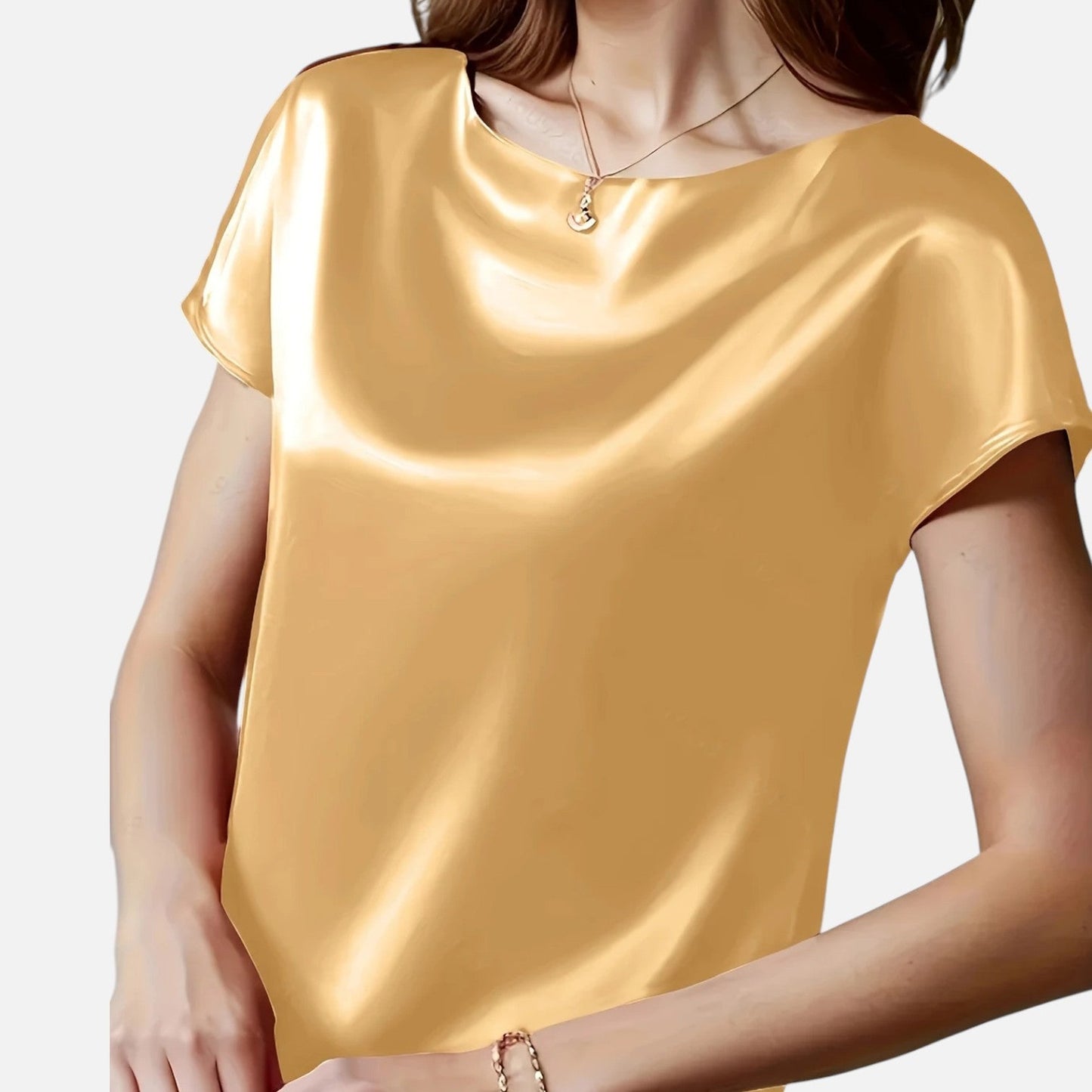 Belmoir Women's Satin Blouse | Plus-Size, Short Sleeve Elegance