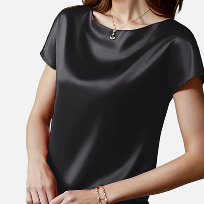 Belmoir Women's Satin Blouse | Plus-Size, Short Sleeve Elegance