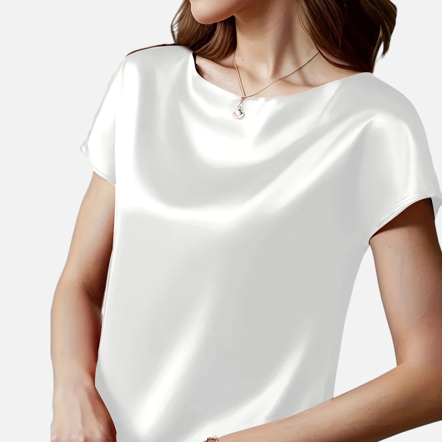 Belmoir Women's Satin Blouse | Plus-Size, Short Sleeve Elegance
