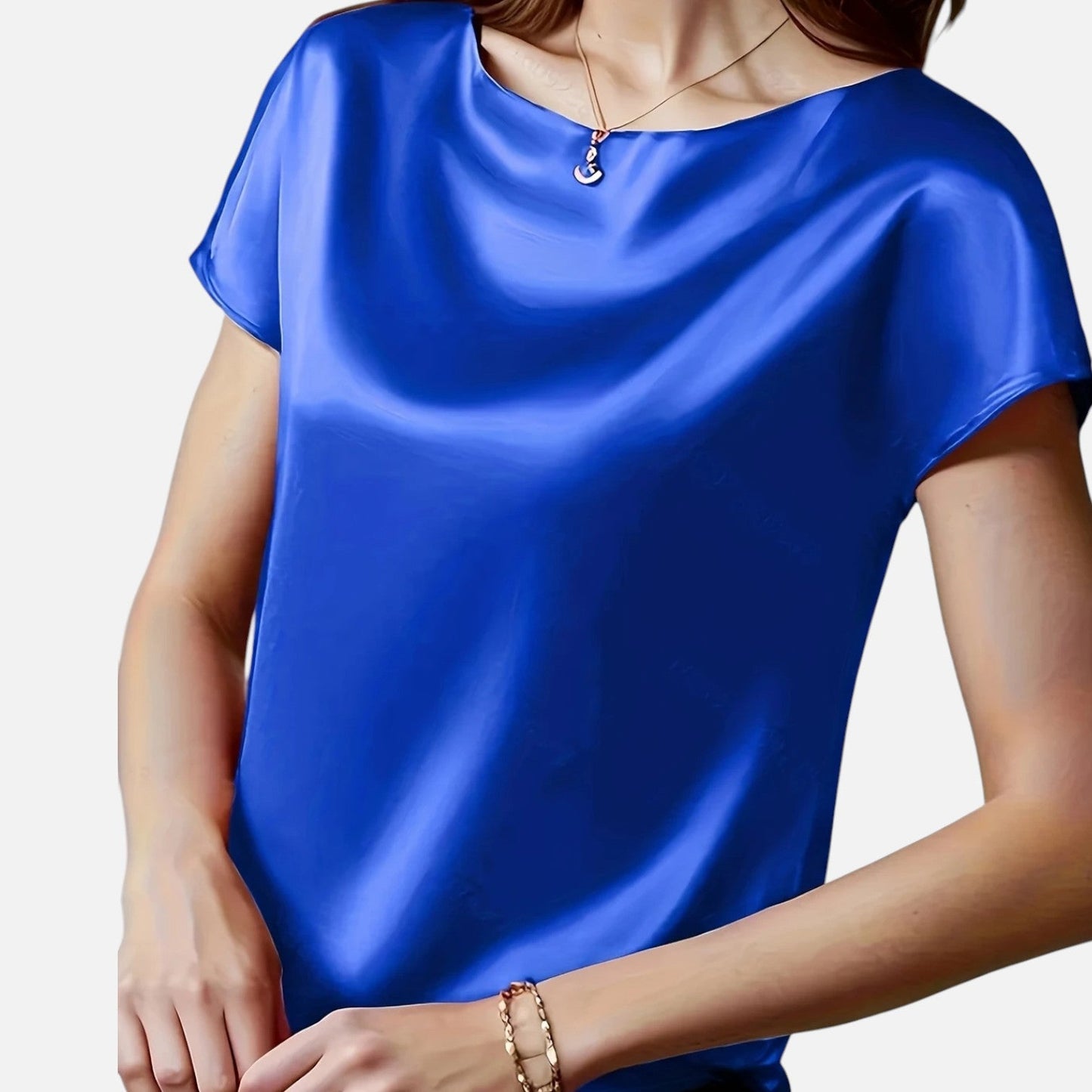 Belmoir Women's Satin Blouse | Plus-Size, Short Sleeve Elegance