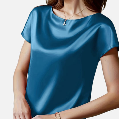 Belmoir Women's Satin Blouse | Plus-Size, Short Sleeve Elegance