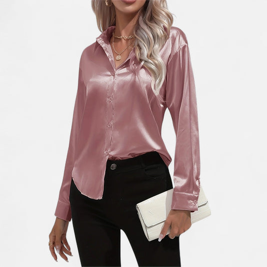 Belmoir Women's Satin Blouse | Turquoise, Classic Lapel Collar