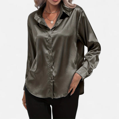 Belmoir Women's Satin Blouse | Turquoise, Classic Lapel Collar