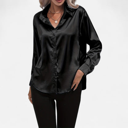 Belmoir Women's Satin Blouse | Turquoise, Classic Lapel Collar