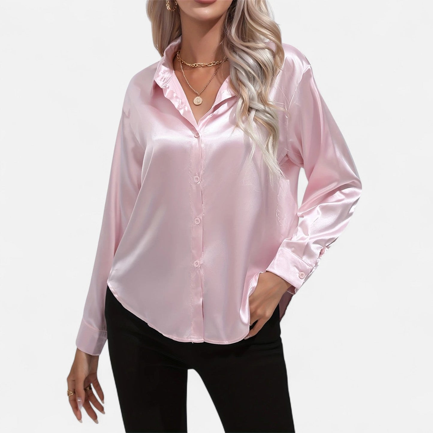 Belmoir Women's Satin Blouse | Turquoise, Classic Lapel Collar