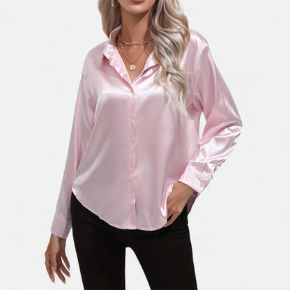 Belmoir Women's Satin Blouse | Turquoise, Classic Lapel Collar