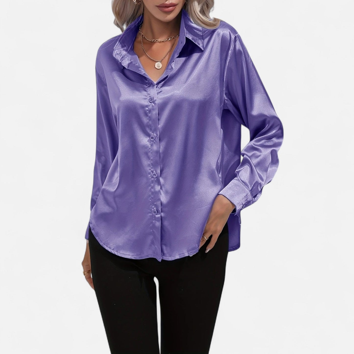 Belmoir Women's Satin Blouse | Turquoise, Classic Lapel Collar