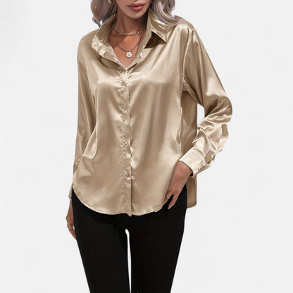 Belmoir Women's Satin Blouse | Turquoise, Classic Lapel Collar