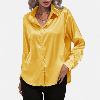 Belmoir Women's Satin Blouse | Turquoise, Classic Lapel Collar