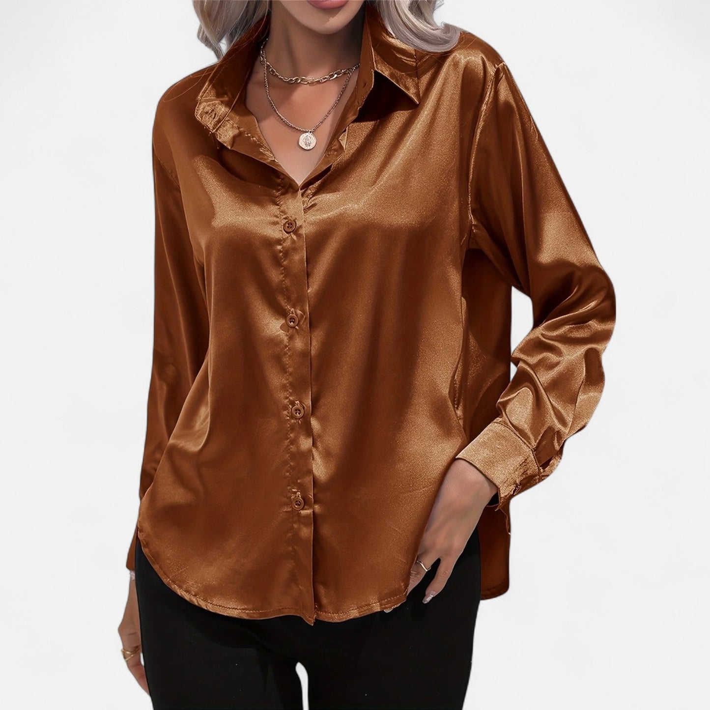 Belmoir Women's Satin Blouse | Turquoise, Classic Lapel Collar