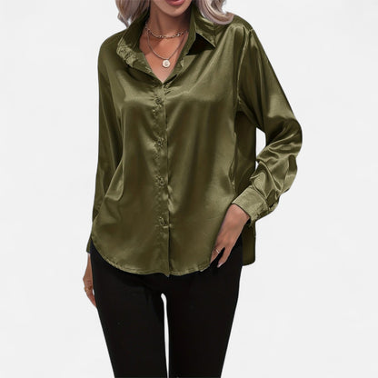 Belmoir Women's Satin Blouse | Turquoise, Classic Lapel Collar