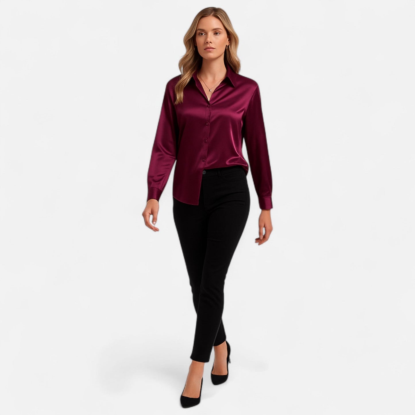 Belmoir Women's Satin Blouse | Turquoise, Classic Lapel Collar