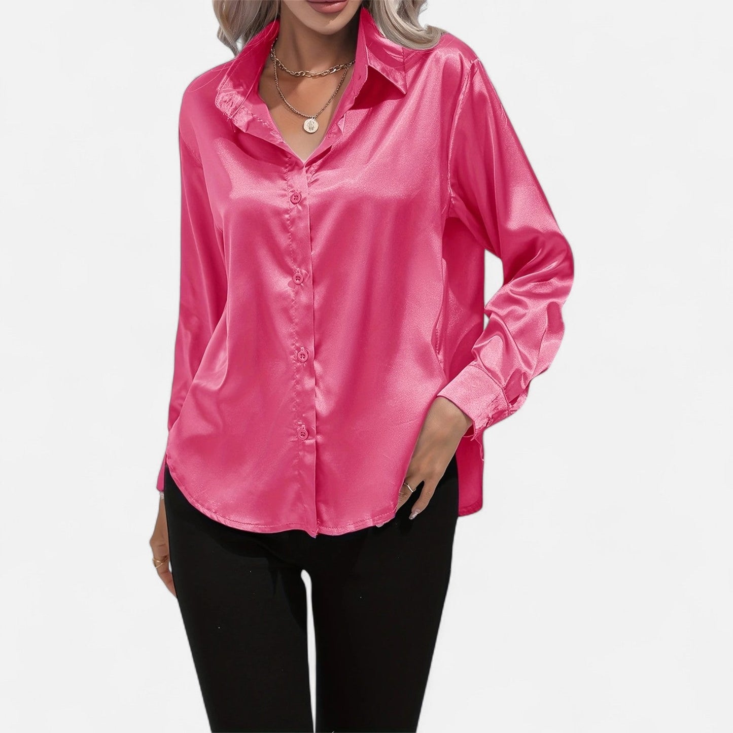 Belmoir Women's Satin Blouse | Turquoise, Classic Lapel Collar