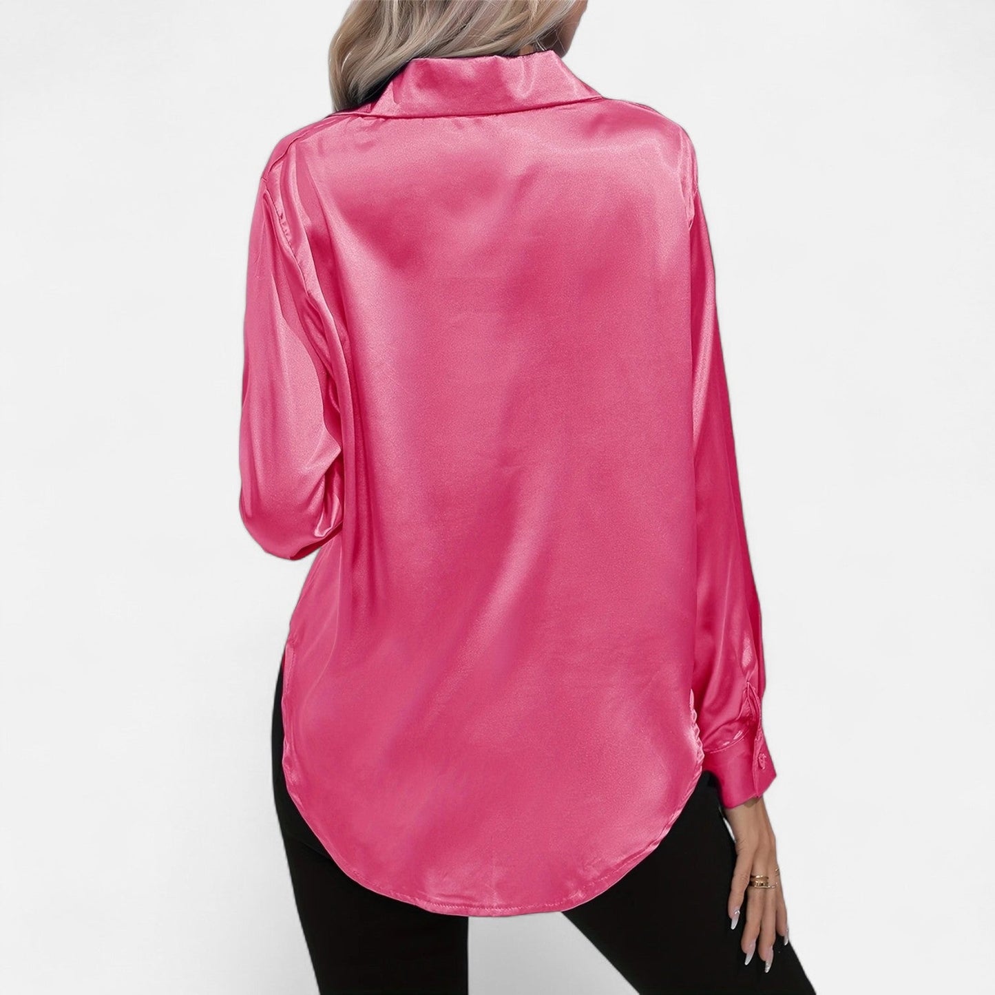 Belmoir Women's Satin Blouse | Turquoise, Classic Lapel Collar