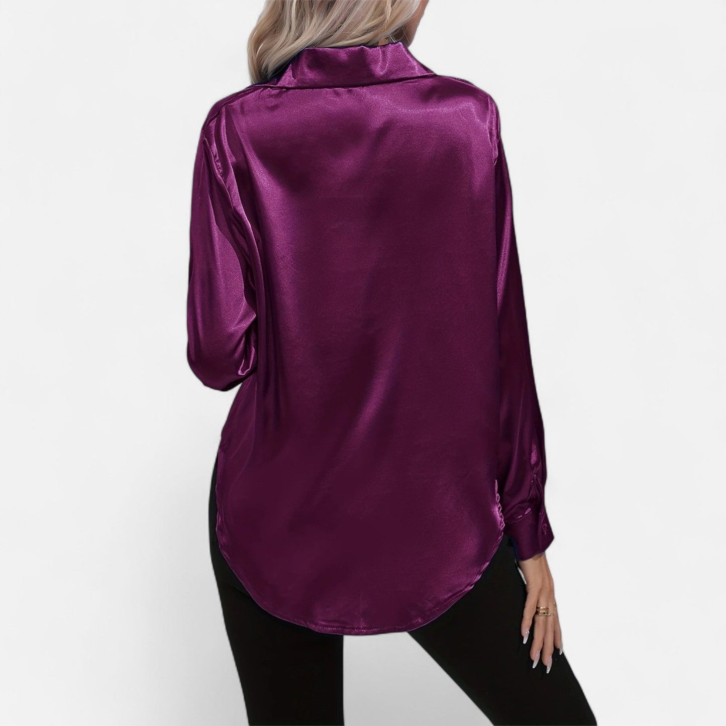 Belmoir Women's Satin Blouse | Turquoise, Classic Lapel Collar