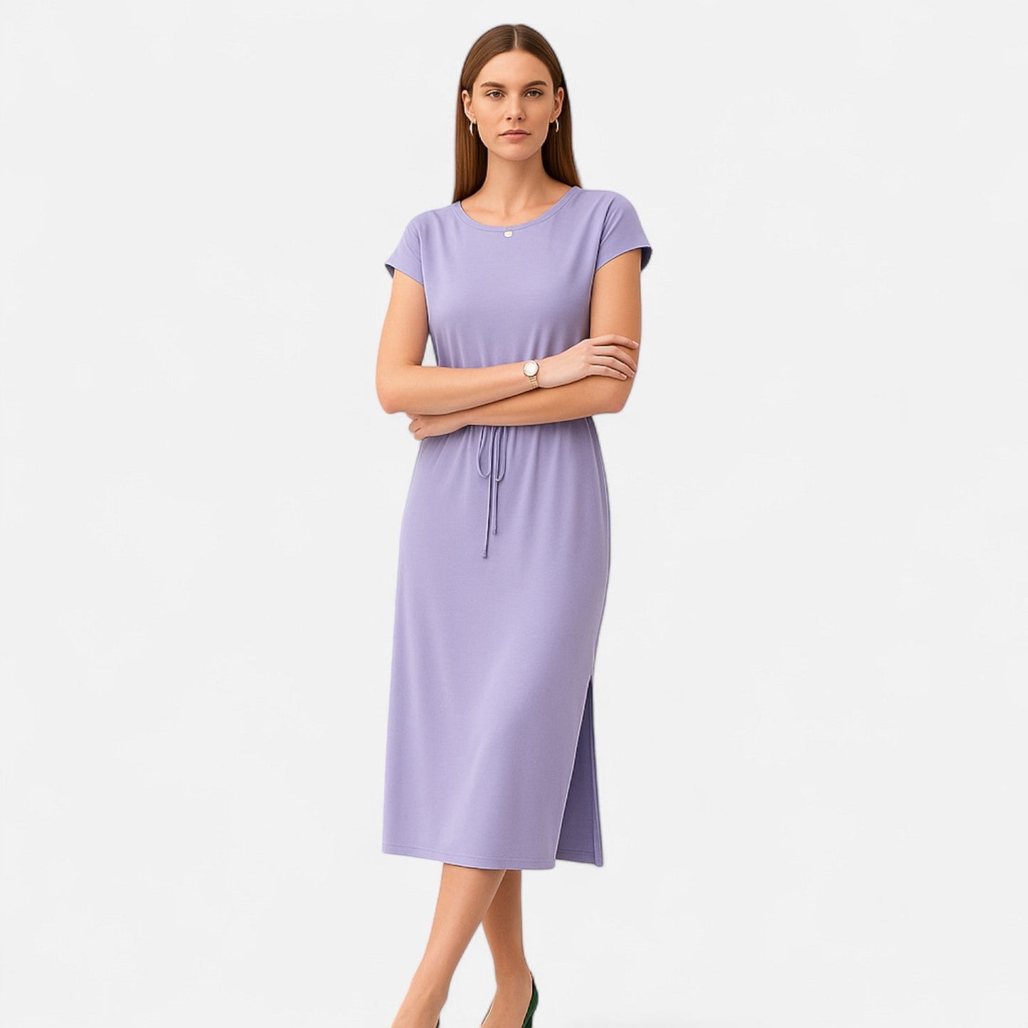 Belmoir Women's White Midi Dress | Lightweight Fabric with Knot Detail