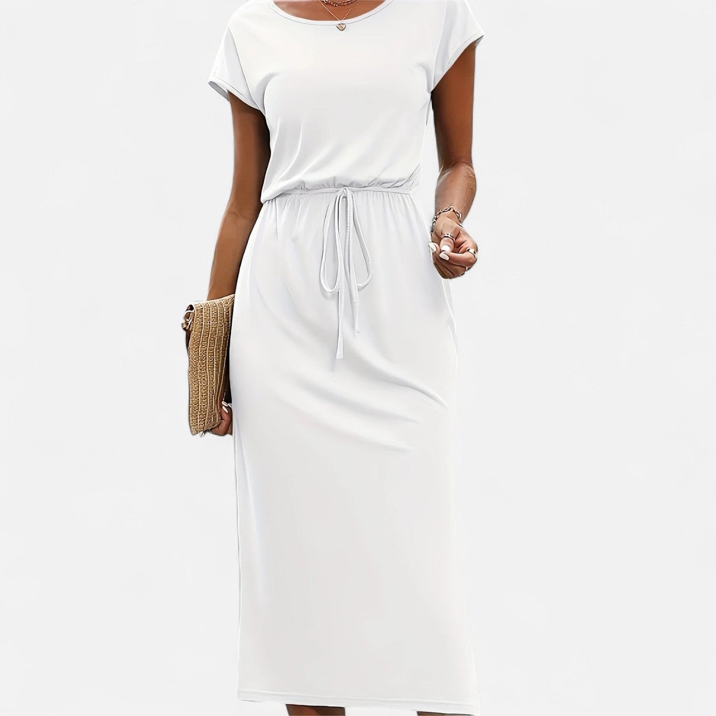 Belmoir Women's White Midi Dress | Lightweight Fabric with Knot Detail