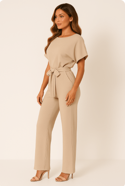 Evelyn Women's Black Jumpsuit | Adjustable Belt, Elegant Design 1