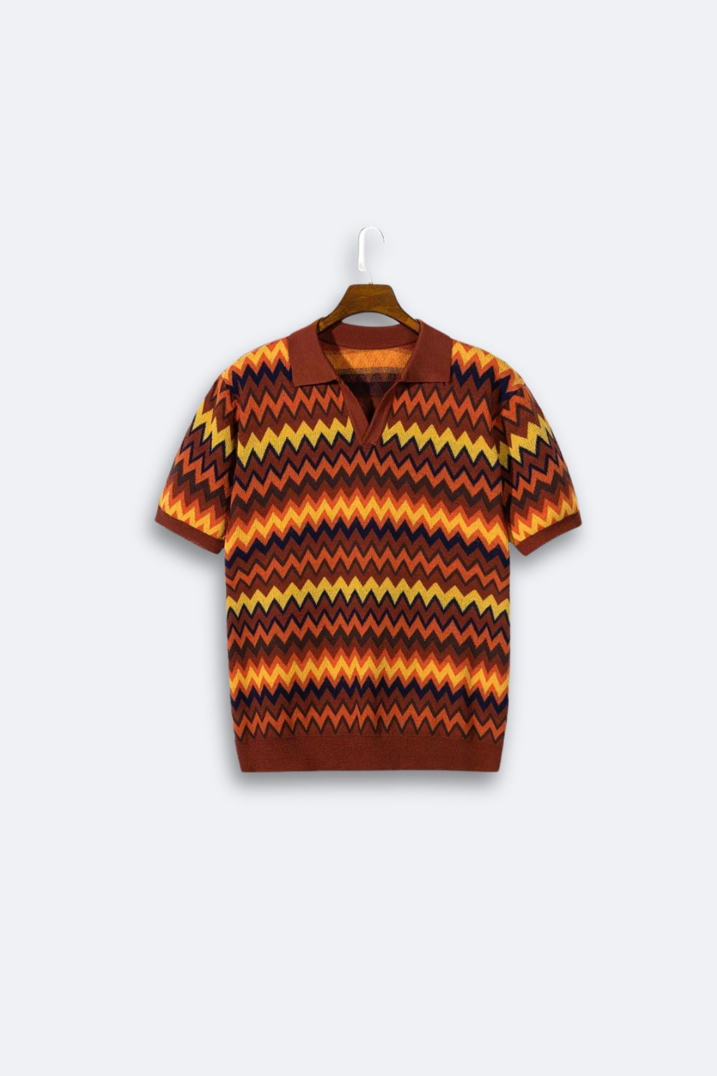 Max Chic Knit Polo T-Shirt | 100% Polyester, Geometric Wave Pattern 0