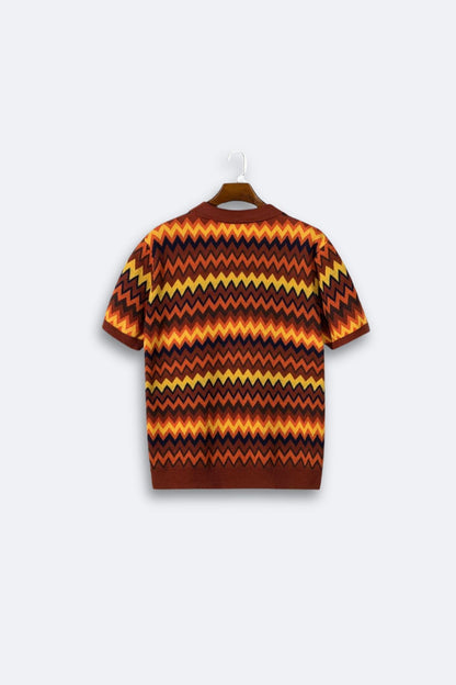 Max Chic Knit Polo T-Shirt | 100% Polyester, Geometric Wave Pattern 1