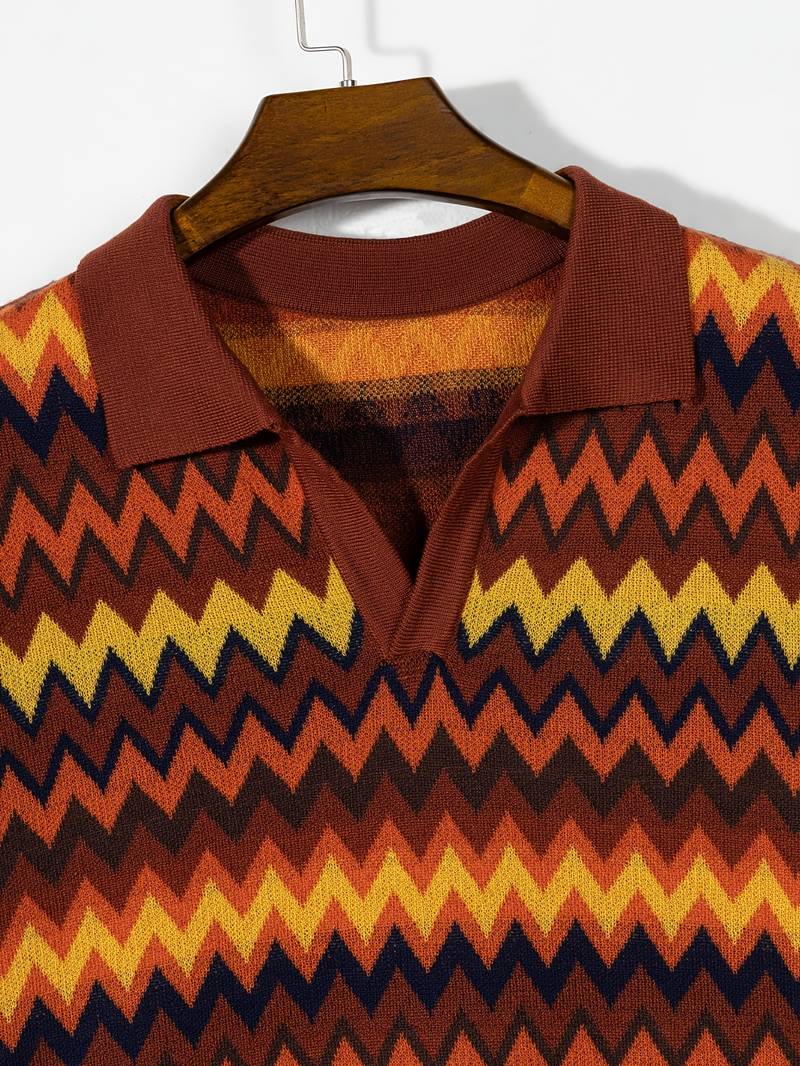 Max Chic Knit Polo T-Shirt | 100% Polyester, Geometric Wave Pattern 2