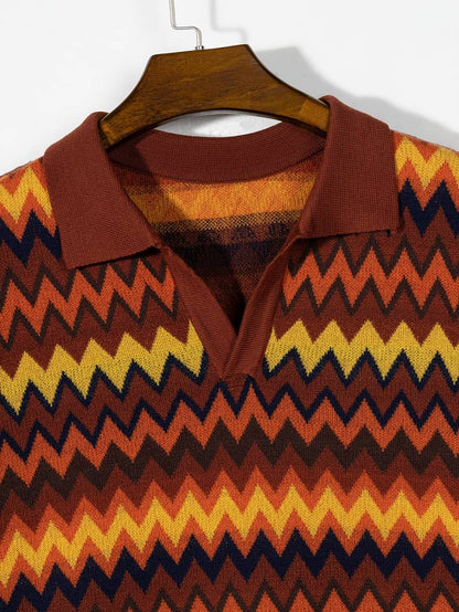 Max Chic Knit Polo T-Shirt | 100% Polyester, Geometric Wave Pattern 2
