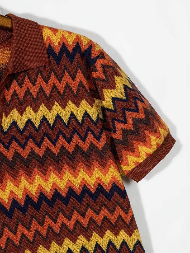 Max Chic Knit Polo T-Shirt | 100% Polyester, Geometric Wave Pattern 3