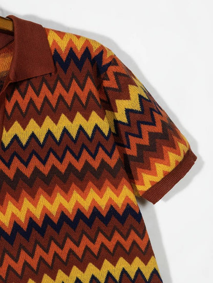 Max Chic Knit Polo T-Shirt | 100% Polyester, Geometric Wave Pattern 3