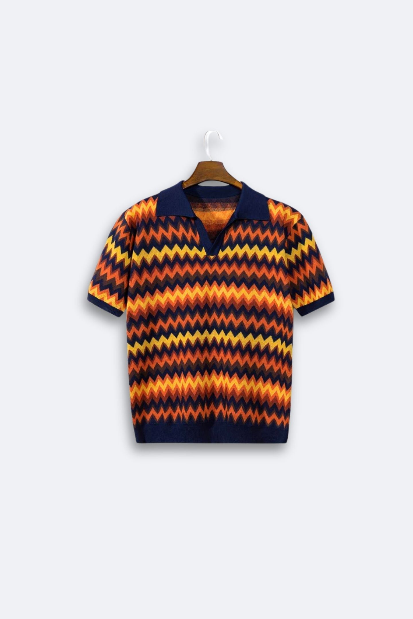 Max Chic Knit Polo T-Shirt | 100% Polyester, Geometric Wave Pattern 6