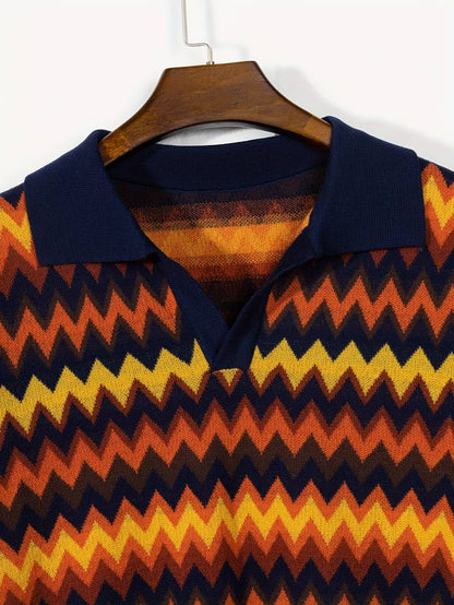 Max Chic Knit Polo T-Shirt | 100% Polyester, Geometric Wave Pattern 8