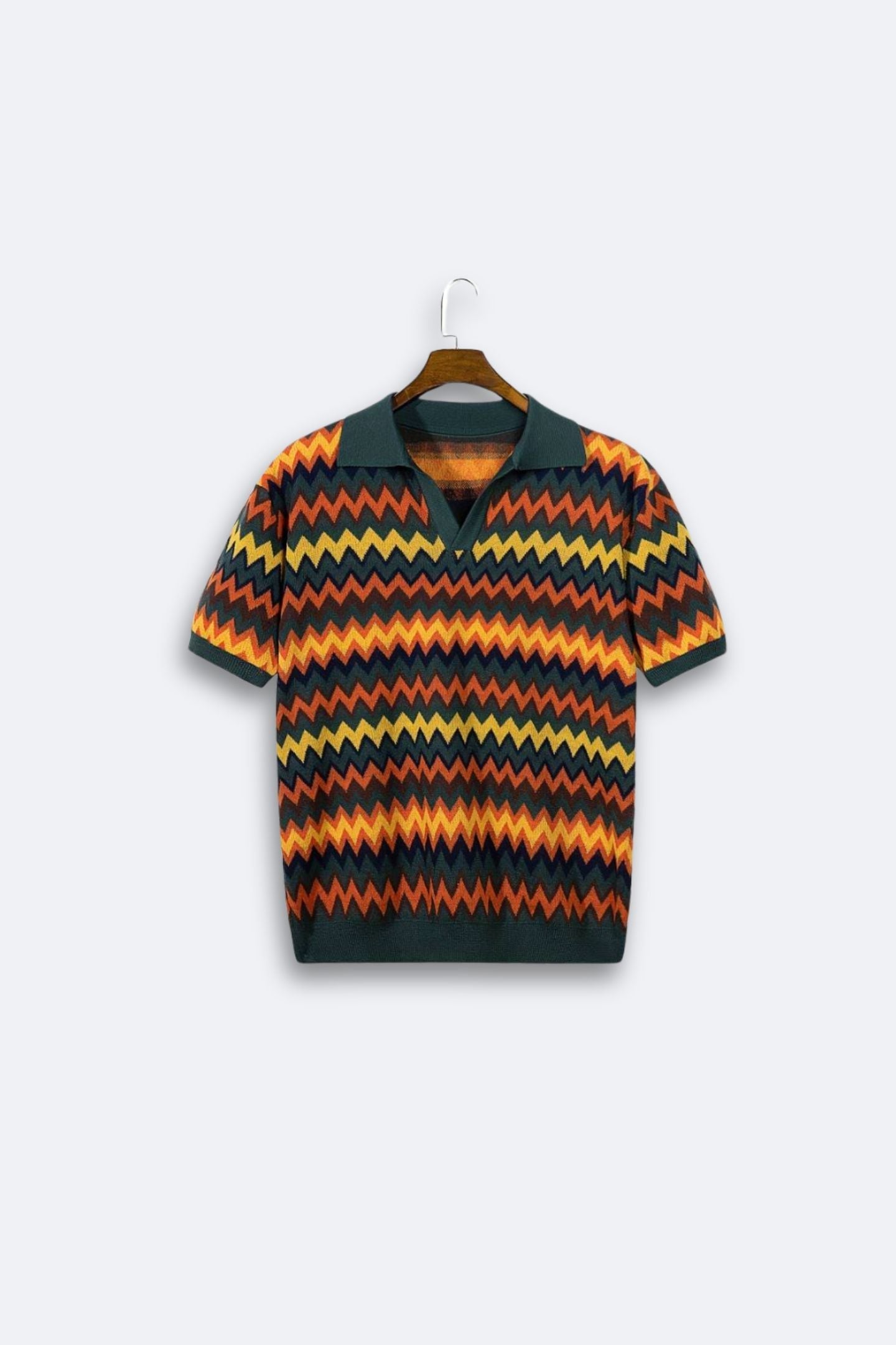 Max Chic Knit Polo T-Shirt | 100% Polyester, Geometric Wave Pattern 9