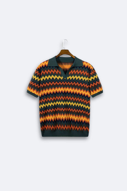 Max Chic Knit Polo T-Shirt | 100% Polyester, Geometric Wave Pattern 9