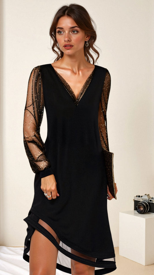 Mila Women's Evening Dress | Sheer Sleeves, Elegant Evening Gown 1