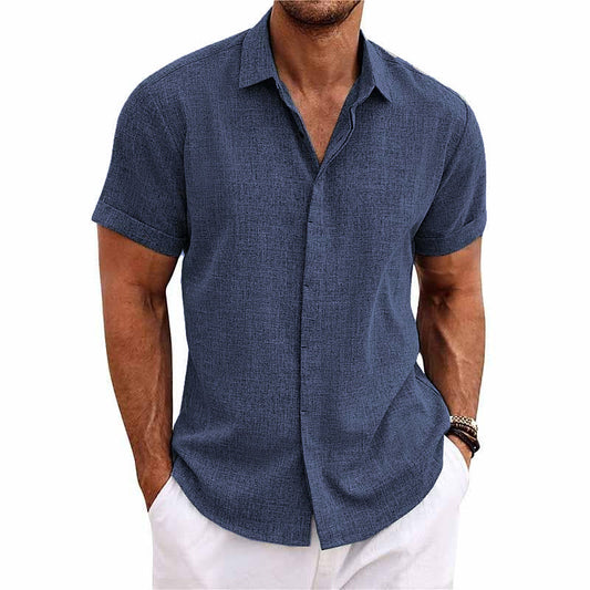 Milo Men's Shirt | Cotton-Linen Blend, Stylish Short Sleeve