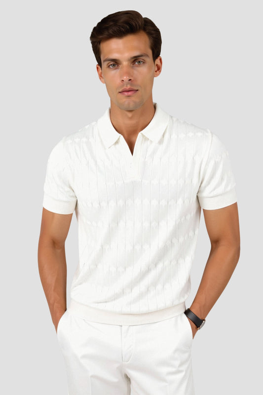 Oscar Men's Polo Shirt | 100% Viscose, Cable Knit Design 1
