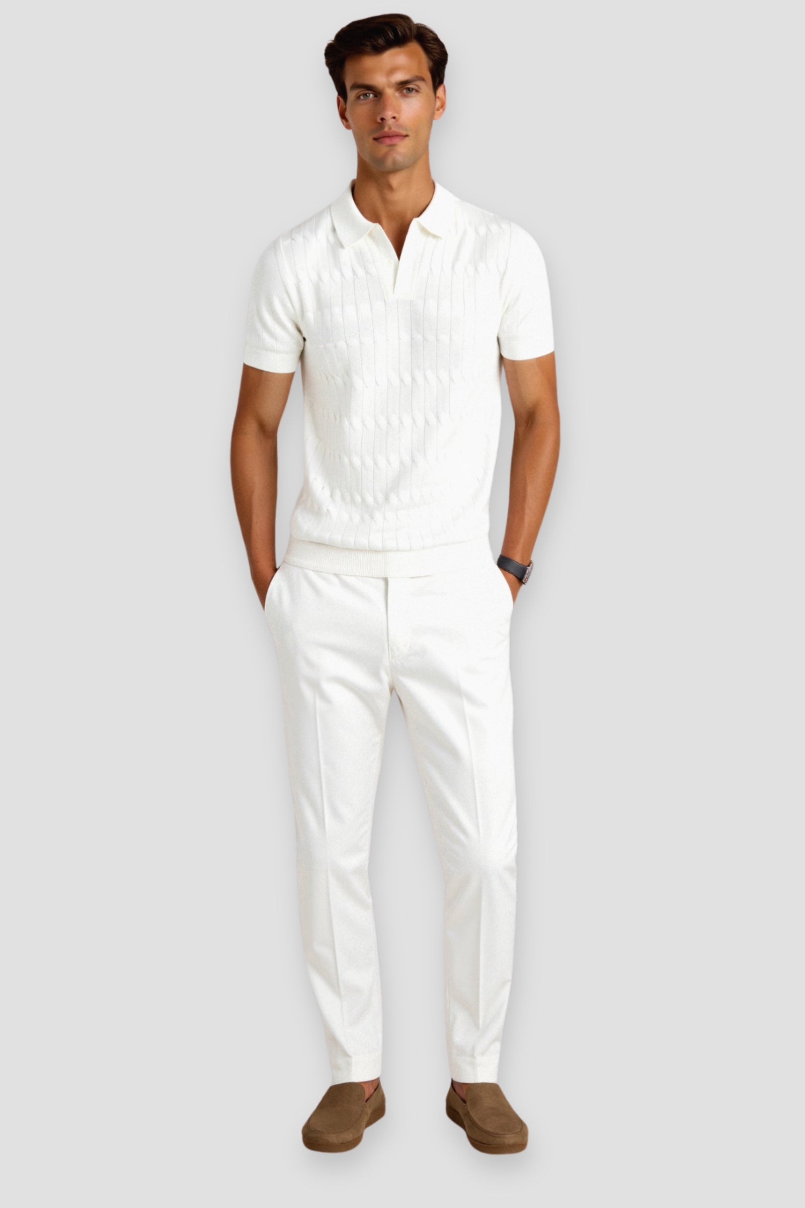 Oscar Men's Polo Shirt | 100% Viscose, Cable Knit Design 3