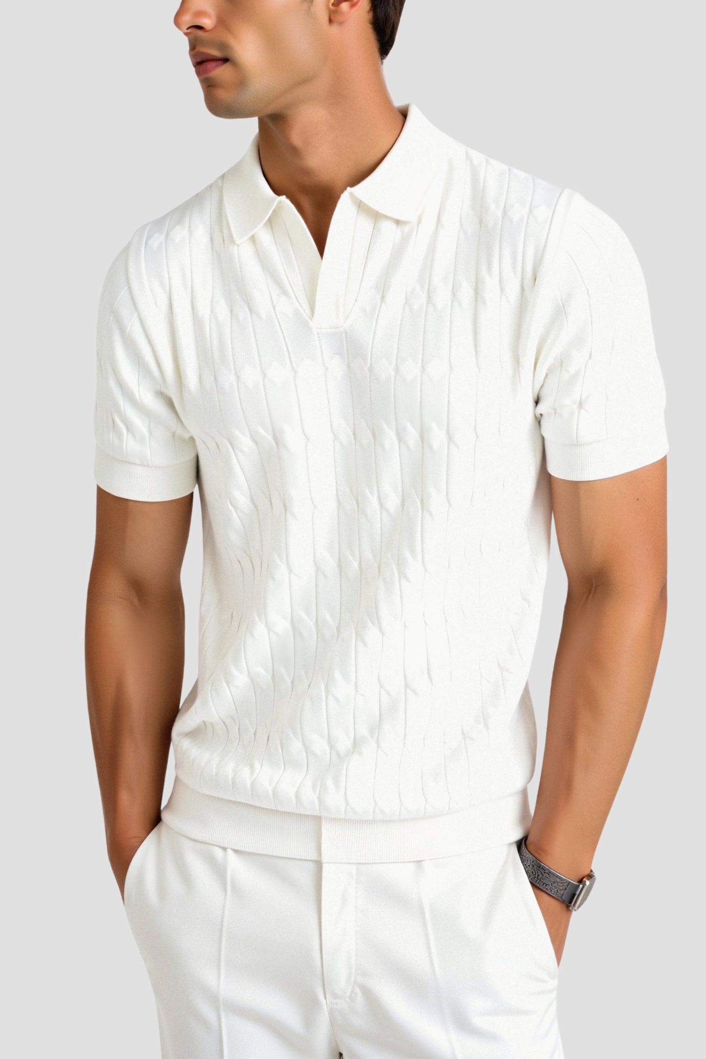 Oscar Men's Polo Shirt | 100% Viscose, Cable Knit Design 4