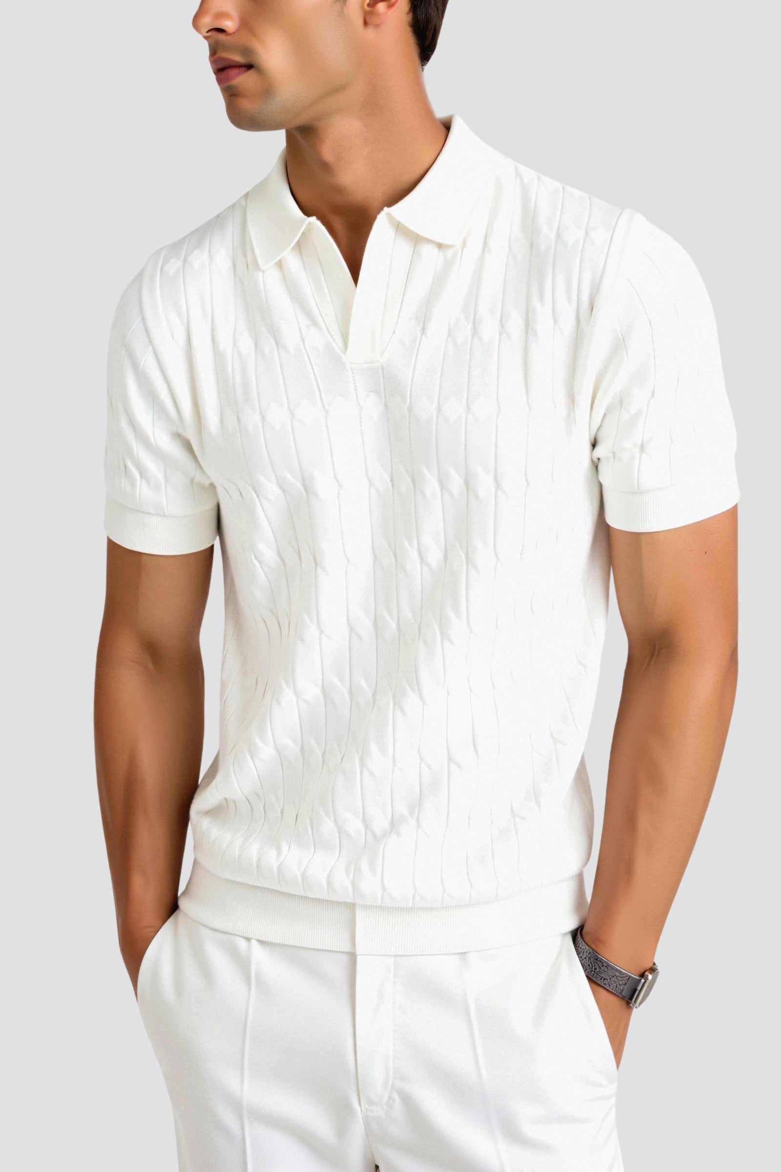 Oscar Men's Polo Shirt | 100% Viscose, Cable Knit Design 4