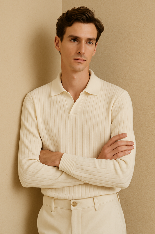 Owen Men's Long Sleeve Polo Shirt | 100% Cotton, Classic Striped Design 1